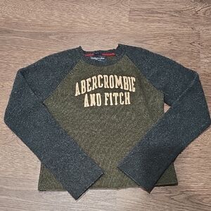 Abercrombie & Fitch Men's Lamb's Wool Blend  Green and Gray Sweater L